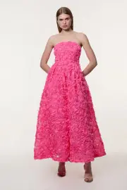 Textured Rosette Prom Maxi Dress