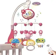 Baby Crib Mobile with Remote Control, Star Projector Timing Function, Musical Mobile for Bed with Light and Melodies, Hanging Rotating Rattles Toys for Newborns(Red)