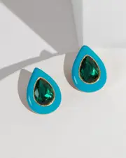 Green Teardrop Enamel Stud Earrings