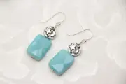 Amazonite Blue 12mm x 16mm Natural Gemstone .925 Sterling Silver Earrings 1.50"