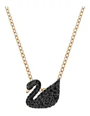 [Swarovski] Swan Rose Gold-Tone Plated Pendant in Black