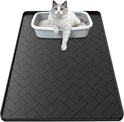 Silicone Ultra-Thick Cat Litter Mat for litter box 24" X 15", Easy to Clean Litter Box Mat, Waterproof, Urine-Proof, Non-Slip Kitty Litter Mats for Floor, Keeping the Floor Clean and Tidy（Black）