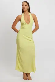 Green Halter Neck Maxi Dress - Size 16XL, Women's Maxi Dress