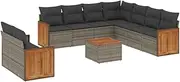 vidaxl Garden Sofa Set - 10 Piece Grey Poly Rattan Outdoor Modular Lounge Furniture with Cushions and Storage