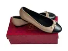 NIB Tory Burch Cap Toe Goat Leather Ballet Flats Rose Pink /Perfect Black S 8.5