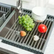 Kitchen Stainless Steel Sink Drain Rack Roll Up Dish Drying Drainer Mat USA