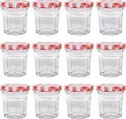 Argon Tableware Glass Jam Jars with Airtight Red Gingham Lids - 30ml - Pack of 12 - Empty Screw Top Kitchen Storage Jar for Food, Honey, Spice, Pickling, Preserving, Candle Making