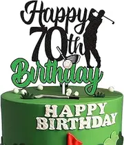 Golf Happy 70th Birthday Cake Topper Black Green Golf Seventy 70 Years Old Ball Player Cake Decorations 1953 Sport Themed Bday Party Supplies