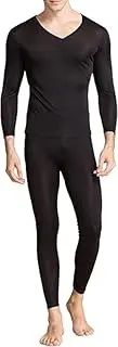 [Generic] Men Silk Long Johns Thermal Underwear Mulberry Silk V Neck Base Layer Top & Bottom Sets Long Underwear &Undergarments