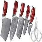 6Pcs TURWHO Chef Knife Japan VG10 Damascus Steel Kitchen Santoku Cleaver Shears