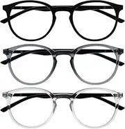 Opulize Met 3 Pack Blue Light Blocking Reading Glasses Computer Gaming Black Grey Clear Mens Womens BBB60-17C +3.00