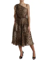 Dolce & Gabbana Elegant One-Shoulder Leopard Midi Women's Dress Authentic