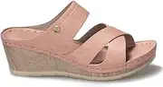 [QTONG] Ladies Mules Slipper， Wedge Sandals Open Toe Slip Platform Sandals with Ankle Strap Summer Comfortable Vintage Beach Flip Flops for Outdoor Beach Swimming Pools (Color : Pink, Size : 37 EU)