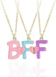 [Lezmoii] Best Friend Necklace Friendship Necklace Gifts Magnetic Matching BFF Necklace for 3 Girls