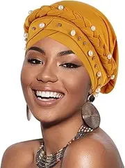 [AQOKKA] African Women Turban Caps Pre-Tied Twisted Turbans Head Scarf for Women Hair Wraps Cover Beanie Cancer Chemo Headwear