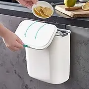 Hanging Trash Can with Lid for Kitchen Cabinet Door, 9 L Wall Mounted Garbage Can Kitchen Compost Bin for Countertop or Under Sink