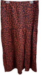 NINE WEST Large Maxi Skirt Black & Brown Leopard Print A Front Slit MSRP $40 NWT