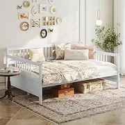 [Giantex] Full Size Daybed, Wooden Daybed Sofa Bed Frame with Wood Slat Support for Kids Teens, Multi-Functional Day Bed for Living Room Bedroom Guest Room, No Box Spring Needed (Full,White)