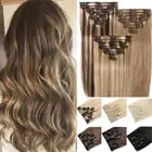 8 Pieces Clip In Wefts Real Remy Human Hair Extensions Seamless Full Head Ombre