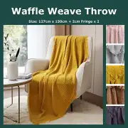 100% Acrylic Waffle WeaveThrow Soft Texturing Frayed Edge Blanket 127cm*150cm