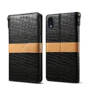 Splicing Crocodile Texture Pu Horizontal Flip Leather Case For Iphone Xr With Wallet and Holder and Card Slots and Lanyard (Black)