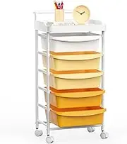 Five Drawer Rolling Cart, Craft Organizers and Storage for Home Office Classroom, Plastic Drawer Storage With Handle, Utility Cart With Removable Drawers for Tools, Toys and craft materials(Orange)