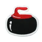 Curling stone Red Patch Embroidery Iron on Sew on Patch For Clothes 7x7.5cm
