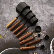 8Pcs Wooden Handle Stainless Steel Measuring Cups Spoons Baking Tools