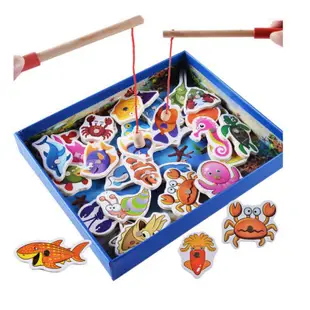 早教兒童木製玩具32片磁性釣魚游戲【IU貝嬰屋】