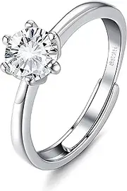[Kakonia] Solitaire Engagement Ring for Women 925 Sterling Silver Cubic Zirconia Promise Rings with Prongs Eternity Promise Engagement Wedding Rings Adjustable Anniversary Jewellery