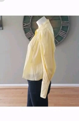Zara Cotton Pintuck Button Down High Collar Puff Sleeves With Buttons At Cuffs