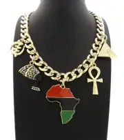 PYRAMID, NEFERTITI, ANKH, AFRICA, GYE NYAM, SEKHMET & 11mm 18" Cuban Link Chain