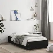 Bed Frame with Storage Drawer, Black Wooden Bedframe with Slats Base, 90x190 cm for Bedroom Furniture, Queen Size Mattress, Folding Bed