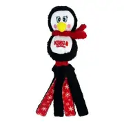 Kong Holiday Penguin Wubba Strip Dog Toy Large Squeaky Crinkle Thrash Plush Chew