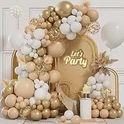White and Gold Balloons Arch Kit, 161pcs White Sand Gold Balloon Garland with Nude Sand White Balloons Gold Confetti Balloon for Birthday Party Decoration Anniversary Party Backdrop Decoration
