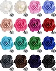[Loetere] 16 Pieces Flower Men's Lapel Pins Handmade Satin Boutonniere Pin Flower Brooch Pins for Suit Tuxedo Wedding Party