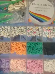 Clay Bead Bracelet Kit With Number and Letter Beads and Elastic String