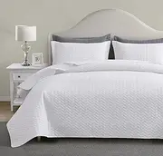 Maple&Stone White Quilt Set King Size, Lightweight Bedspread Ultrasonic Chevron Pattern Light Coverlet for All Season Comforter Bedding Decor - 3 Piece King Bed Cover Sets