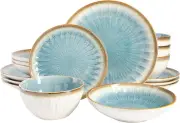 Mayfair Bay Embossed Double Bowl Dinnerware Set, Service for 4 (16Pcs), Blue