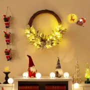 CostwayPre-lit Artificial Christmas Wreath with 35 LED Lights 65 Branch Tips and 8 Natural Pine Cones