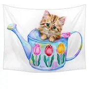 Cat Drawing for Kids Tulips and Kitten Tapestry