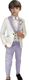 [optkeat] Boys Tuxedo Suit Jacquard Boys Slim Fit 3 Piece Kids Tuxedo Suits for Boys Formal Outfit Blazer Vest Pants