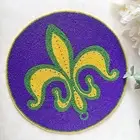 Set of 6, Mardi Gras handmade placemat, beaded round table placemat, 14 inch