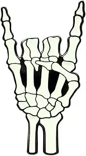 [Pinsanity] Rock On Skeleton Hand - Glow In The Dark - Enamel Lapel Pin, 1.5, enamel, no gemstone