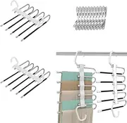 Foldable Pants Hanger Organizer - 2 Pack Heavy Duty Space Saving Rack for Jeans, Trousers, Skirts & Scarves with 20 Non-Slip Clips | Multi-Functional Wardrobe Storage