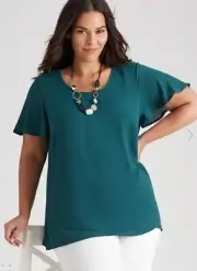 Autograph Top Plus Size 26 Tunic Shirt Crossover Layer Green Short Sleeve RP$80