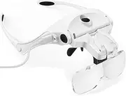 Gorelax Head Mount Glasses Magnifier, USB Charging Headband Magnifying Glasses with 2 Led Lights, 5 Lenses Headset Magnifier for Close Up Work, Reading Aid, Craft Watch Repair (Upgraded Version)