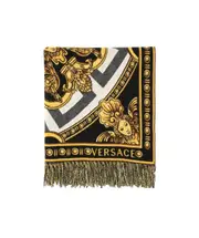 Versace Baroque Patterned Fringed Throw Blanket One size Brown