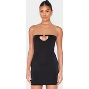 Black Double Layer Slinky Trim Detail Bandeau Mini Dress, Black