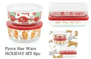 NEW PYREX DISNEY STAR WARS HOLIDAY DECORATED GLASS STORAGE SET 8 PIECE NEW
